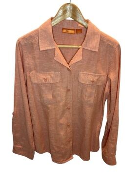 Reel Legends Top Women’s M Coral Linen Blend Button Down Utility  LIKE NEW!